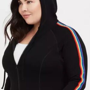 Torrid Black Hoodie with Colorful Stripe